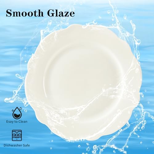 10.5” White Porcelain Large Dinner Plates Leave Wave Rim Set of 8 - Image 7