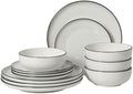 Gibson Home Havenstone 12-Piece Dinnerware Set – Dinner Plates, Salad Plates & Bowls, Classic White With Black Rim Everyday Dish Set for Home, Kitchen, Microwave & Dishwasher Safe by GibsonHomewares