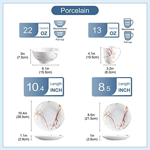 LOVECASA White Dinnerware Sets for 4, 16 Piece Porcelain Dish Set Plates and Bowls Sets, Gold Splash Glaze Ceramic Dinner Set with Mugs, Dishwasher Microwave Safe - Image 2