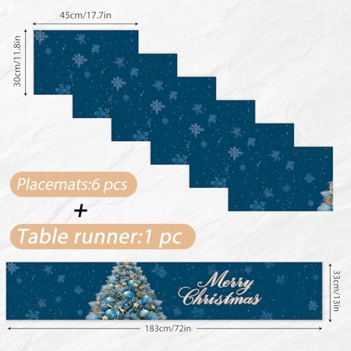 ANNA QUEEN Snowman Christmas Table Runner and Placemats Set of 6, 13"x72" Table Runner with 12"x18" Placemats, Winter Holiday Dining Decor - Image 2