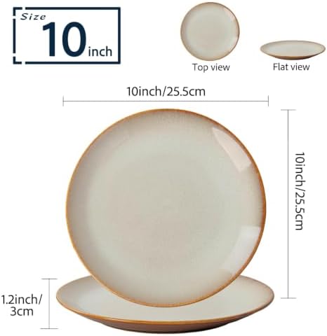 Dinner Plates Set of 6, 10 Inch Ceramic Plates – Porcelain Dinner Plates for Kitchen, Serving & Everyday Use, Microwave & Dishwasher Safe, 25.4Cm（Beige ） - Image 3