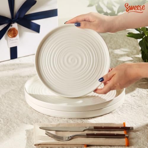 Sweese Porcelain Flat Dessert Plates Set of 6-7.8 in Salad White Plates - Image 6