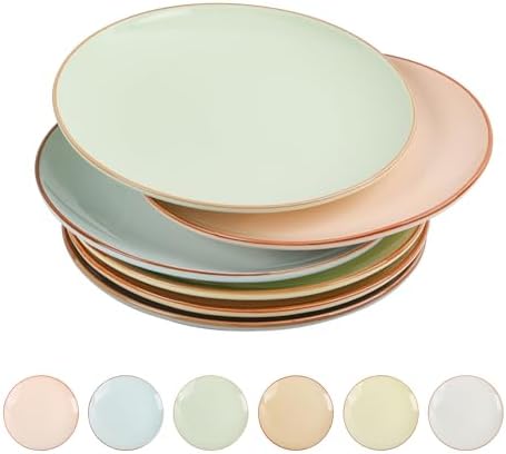Dinner Plates Ceramic Set of 6, Large 10 Inch Cute Fiesta Plates, Colorful Modern Serving Dishes for Salad Pasta Steak and Kids Daily Meals, Microwave Dishwasher Safe, Assorted Candy Hue by AHX