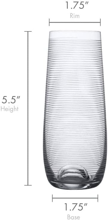 Mikasa Cheers Stemless Flutes, Set of 4-7.5 Oz Crystal Champagne Glasses with Playful Dot, Line & Swirl Designs - Unique Toasting Glassware for Sparkling Wine & Cocktails, Lead-Free