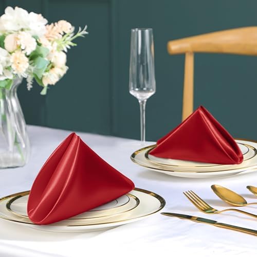 Red Satin Napkins and Napkin Rings Set, 100 Pack, 12 x 12 Inch - Image 4