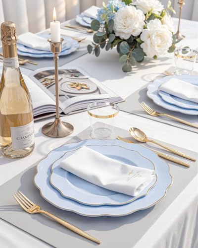 bUCLA 180PCS Blue Plastic Plates - Disposable Light Blue with Gold Rim - Include 30 Each (Dinner & Salad) Plates, 30 Knives, 30 Forks, 30 Spoons, 30 Cups for Party, Party, Birthday & Shower - Image 4