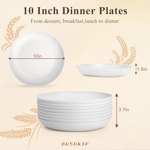 Serving Plates Sets of 8, Wheat Straw Plates 10 Inch - White - Image 2