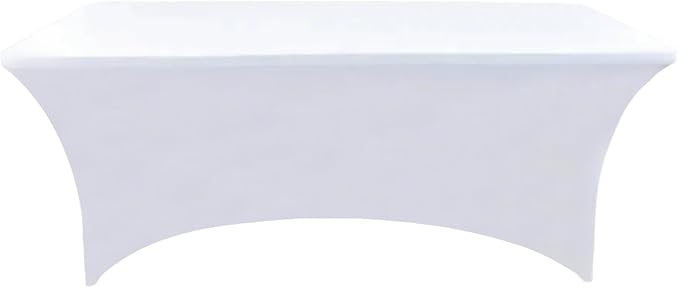 2-Pack 8ft White Spandex Table Covers for Rectangle Folding Tables - Washable Elastic Tablecloth - Ultimate Fitted Table Protector for Birthday Parties, Trade Shows, Banquet