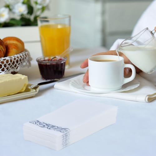 100 Silver and White Disposable Hand Towels, Paper Guest Towels for Parties - Image 4