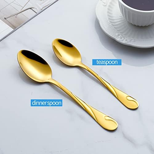 Gold Dinner Spoon Set, Seeshine 7.6-inch Stainless Steel Shiny Gold Table Spoon Silverware, Set of 6 - Image 6