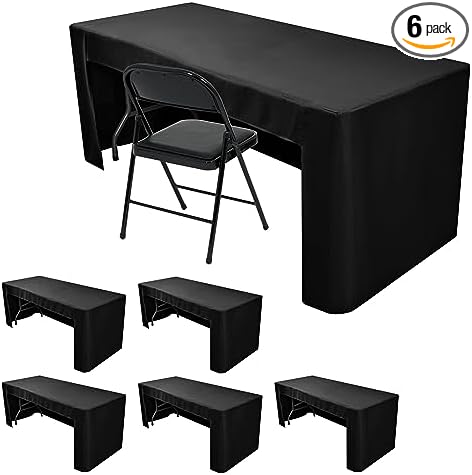 Nasitos 6 Pack Black Fitted Table Covers for 4 Foot Tables-Open Back Folding Table Cloth Washable Tablecloths for Trade Show, Craft Show, Grad Party, Vendor Booth