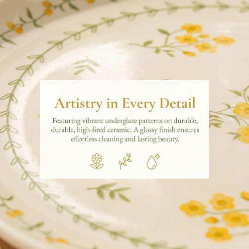 Modern Yellow Daisy Ceramic Dinner Plates, Set of 6, 10.25-Inch Large Serving Plates for Kitchen, Microwave, Oven & Dishwasher Safe - Image 7