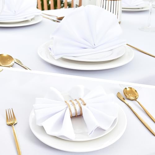 Wolkemer Set of 4 White Cloth Napkins 17 x 17 Inches Solid Washable Polyester Dinner Napkins with Hemmed Edges for Dinners Parties Weddings Banquets Events Table Decoration - Image 4