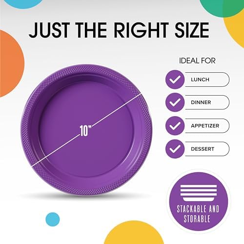 Exquisite Party Solids Sturdy Purple Plastic Plates 10" Party Plates 50 Pcs - Image 3