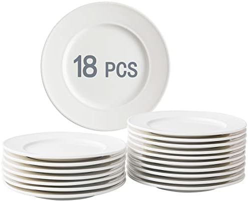 18 Pieces 6 Inch Porcelain Dessert Plates, Small Appetizer Dinner Plate, Round Dinnerware Sets, Scratch Resistant, Microwave, Oven, and Dishwasher Safe, White by TAMAYKIM