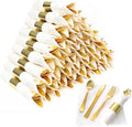 60 Pack Pre Rolled Gold Plastic Silverware Set with Napkin by Dlebay