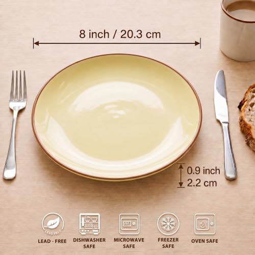 Dinner Plates Set of 6, 8 Inch Scratch Resistant Ceramic Plates, Pasta Plate, Salad Plate, for Main Course, Dishwasher and Microwave Safe, Warm Multicolor - Image 2