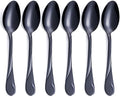 Black Dinner Spoon Set, Seeshine 7.6-inch Stainless Steel Shiny Black Soup Table Spoon Silverware, Set of 6 by Seeshine