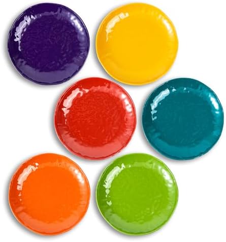 6.75 inch Melamine Plates, Round Salad Dessert Appetizer Plates for Kitchen, Small Plates, Set of 6 Multicolor Dishwasher Safe Shatter Resistant by ZAINCA