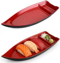 JapanBargain 2-Pack Sushi Boat Serving Plate with Divider, 10 Inch Japanese Sashimi Sushi Plate Dish, Chip and Dip Appetizer Tray for Soy Sauce Wasabi Ginger, Melamine Sushi Serving Dish by JapanBargain