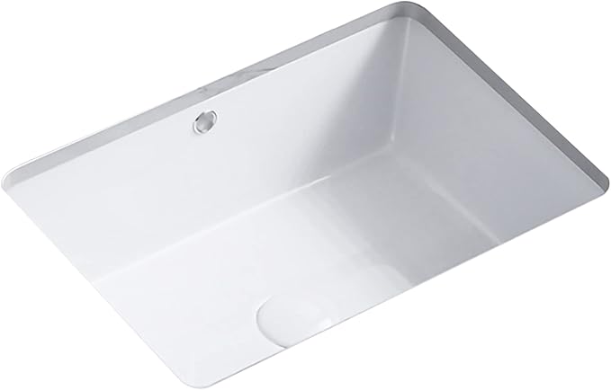 18 Inch White Rectangle Vessel Sink for Bathrooms 18.3" x 13.78" Small Undermount Bathroom Sink Ceramic Porcelain Under Counter Basin Sink with Overflow 465mm x 350mm Lavamanos Para Baños KINGWONG