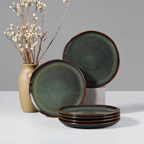 HaWare Stoneware Salad Plates Set of 6, 7.9” Heavy Duty Ceramic Plates, Reactive Glaze Dinnerware for Home Restaurant, Chip and Scratch Resistant, Microwave and Dishwasher Safe, Reactive Moss Green by HaWare