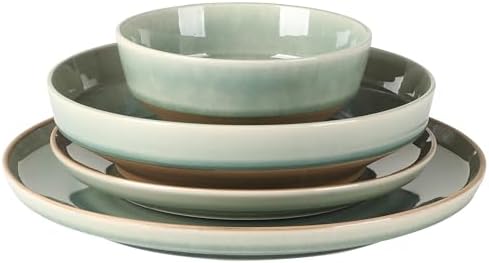 Gibson Elite Hailstone 16 Piece Stoneware Reactive Glaze (Service for 4) Ceramic Plates and Bowls Dinnerware Set - Tropical Green - Image 7
