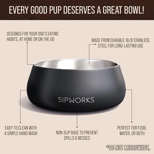 Sipworks Stainless Steel Dog Bowl – 32oz Weighted Metal Food and Water Bowls for Dogs and Cats with Non-Slip Base - Pet Bowls for All Breeds Sizes for Travel & Outdoor Play | Hot Pink