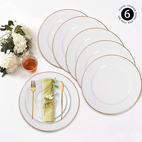 MAONAME White Charger Plates Set of 6, Plastic Plate Chargers with Gold Rim - Image 3