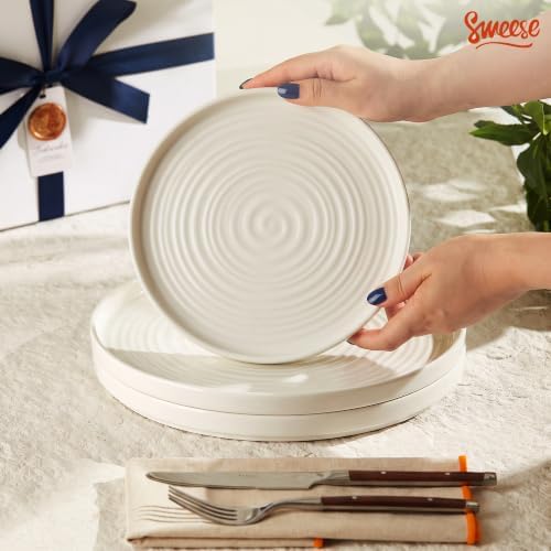 Sweese Porcelain Flat Dinner Plates Set of 6, 10.5 In High Edge Dish Set - Image 6