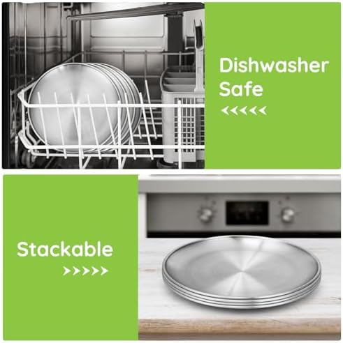 8 Stainless Steel Plates, 7.8 inch 304(18/8) Metal Camping Plate, Reusable Food Serving Dish Snack Eating Dishes Round Shatterproof Plate Silver Dinnerware for BBQ Dinner Oven Dishwasher Safe - Image 4