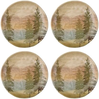 UP At the Lake Melamine Round Dessert Plates, Small Serving Plates, for Appetizer, Snacks, and Side Dishes, Beige, 6 Inch, Set of 4 by UPware