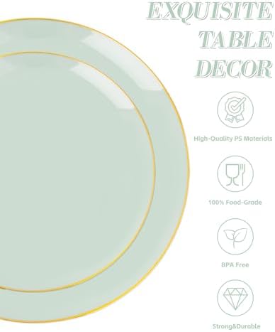 bUCLA 150PCS Green Plastic Plates - Sage Green with Gold Rim Disposable - Include 25 (Dinner & Dessert) Plates, 25 Knives, 25 Forks, 25 Spoons and 25 Cups for Party, Birthday & Spring - Image 4