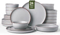 Famiware Mercury 24-Piece Dinnerware Set with Pasta Bowls,Light Grey by Famiware