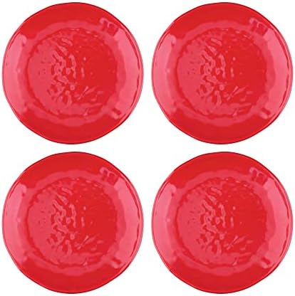 UP Holiday Red Melamine Round Dessert Plates, Small Serving Plates, Christmas Decorations, for Appetizer, Snacks, and Side Dishes, Red, 6 Inch, Set of 4 by UPware