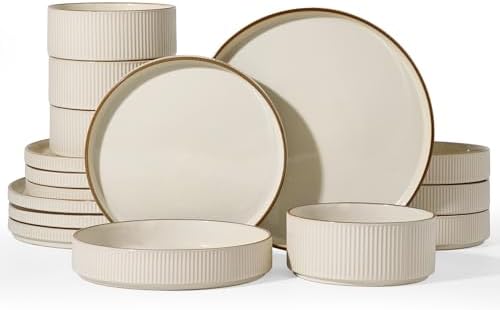 Famiware Star Stoneware Dinnerware Sets with Pasta Bowls, 16pc Dishes for 4 by Famiware