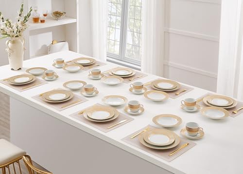 Porcelain Dinnerware Set with Real Gold Trim (Geometric Pattern, Service for 8) - Image 3
