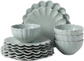 Gibson Elite Bistro Fleur Plates and Bowls Sets, 12-Piece Stoneware Dinnerware Set for 4, Sage Blue Scalloped Dish Set with Dinner Plates, Salad Plates & Bowls by GibsonHomewares