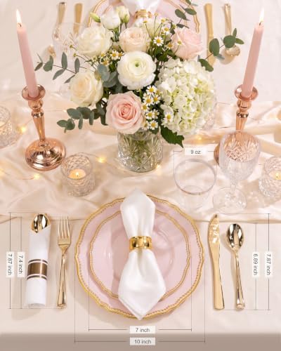 Hioasis 350 Pcs Pink and Gold Plastic Plates for Wedding & Party - Image 3