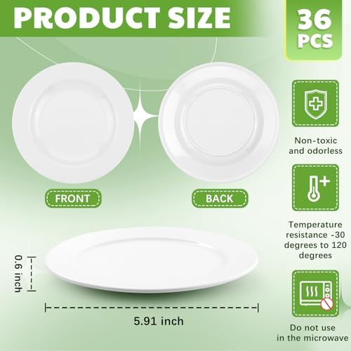 Vesici 36 Pieces Melamine Appetizer Plates White Dessert Plates, 5.91 Inch - Image 2