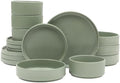 Gibson Elite Deerfield 16-Piece Stoneware Dinnerware Set – Matte Green Stackable Plates and Bowls, Reactive Glaze Finish, Service for 4 – Microwave & Dishwasher Safe by GibsonHomewares