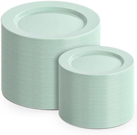 FLOWERCAT 200PCS Sage Green Plastic Plates Disposable Plates for Party - Elegant Plastic Plates - 10" &7" Plate for 100 Guests Parties & Wedding & Events by FLOWERCAT