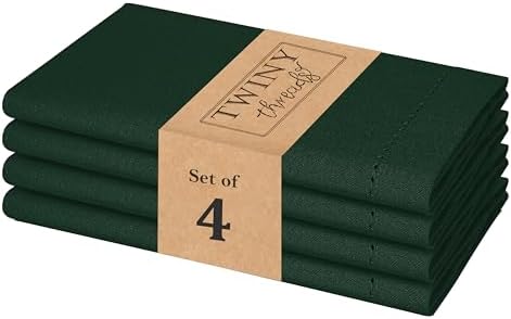 TWINY threads 4 Pack 100% Cotton Cloth Napkins, 18" x 18", Olive Green by TWINYThreads