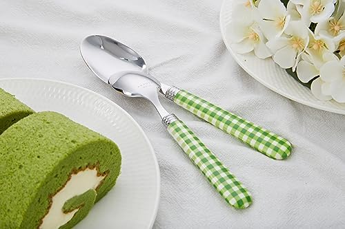 ANNOVA Silverware Set Stainless Steel Colorful Tableware Kitchen Flatware Set Utensils, Includes Dinner Knives, Forks, Spoons, Salad Forks & Dessert Spoons (Green/Checkered, 20 Pieces) - Image 4