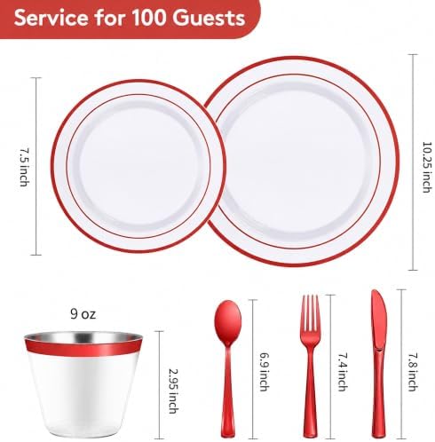 Goodluck 600 Pieces Red Disposable Plastic Plates for 100 Guests - Image 3