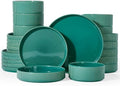 Famiware Stoneware Dinnerware Set with Pasta Bowls, Sage Green Dishes for 6 by Famiware