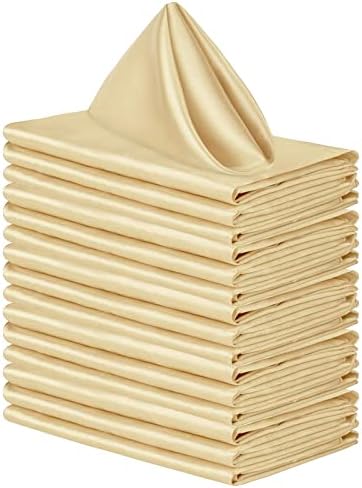 Aneco 16 Pack Square Satin Napkin Bright Silk Table Napkin Soft Smooth Fabric Table Napkin for Wedding Banquet Party Decoration, Champagne, 17 x 17 Inch by Aneco
