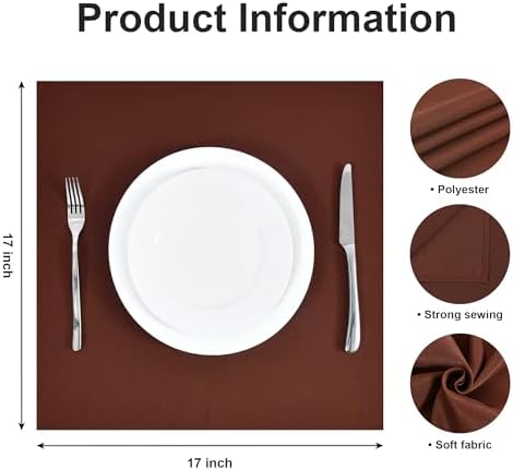 Wolkemer Set of 4 Chocolate Cloth Napkins 17 x 17 Inches Solid Washable Polyester Dinner Napkins with Hemmed Edges for Dinners Parties Weddings Banquets Events Table Decoration - Image 5