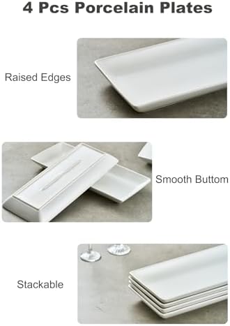 LAUCHUH Serving Platters for Party, 14-inch Porcelain Rectangle Plates - Image 3