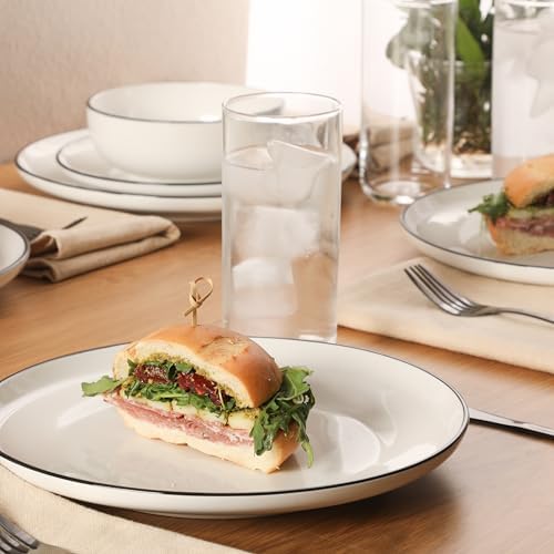 Gibson Home Havenstone 12-Piece Dinnerware Set – Dinner Plates, Salad Plates & Bowls, Classic White With Black Rim Everyday Dish Set for Home, Kitchen, Microwave & Dishwasher Safe - Image 5